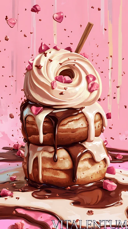 Dessert skyscraper leans under rivers of melting icing