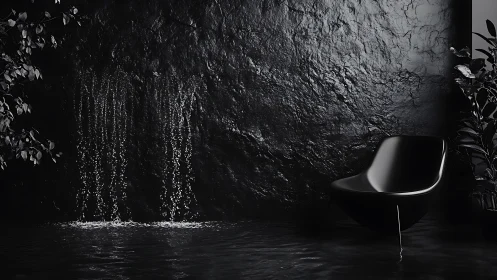 Modern Chair in a Serene Waterfall Room.