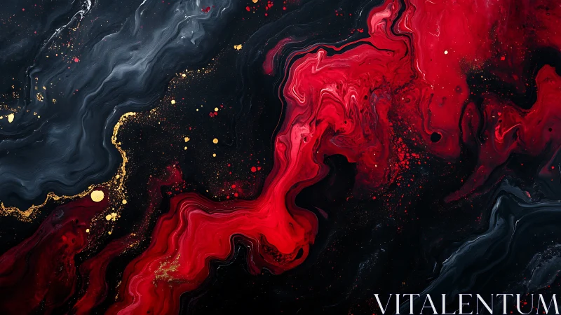 Crimson rivers dance through midnight smoke and flecks of gold