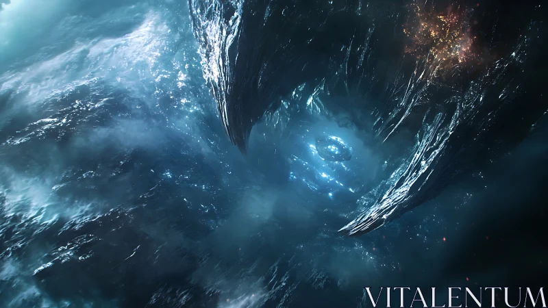 Stellar vortex carves crystalline chasm in deep nebula