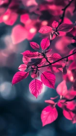 Glimmering pink leaves glow softly against a dreamy sky