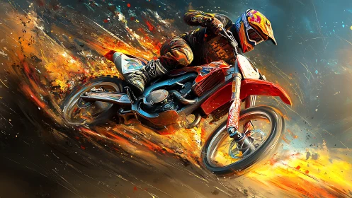Motocross rider on dirt bike in dynamic digital motion.