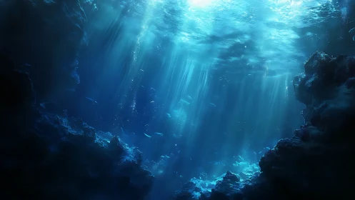 Gentle sunbeams drifting through a tranquil undersea cave.