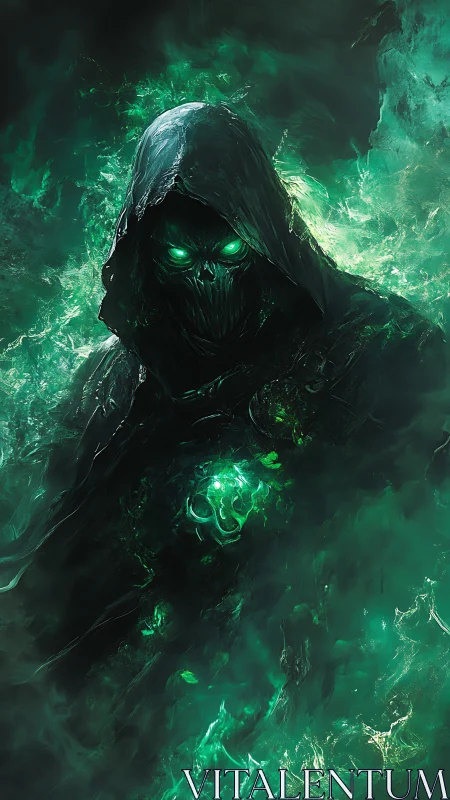 Necrotic specter in emerald plasma, hooded entropy conduit.