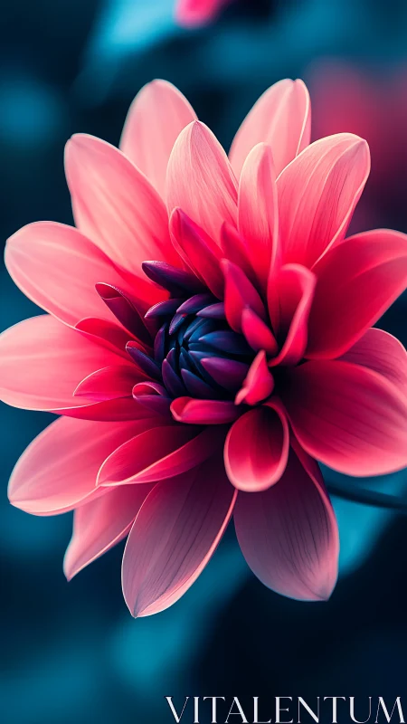 Pink dahlia macro reveals luminous petals over teal bokeh