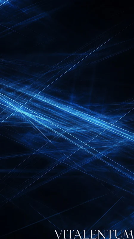 Blue linear light streaks on dark digital abstract background.