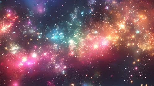 Dreamy rainbow galaxy filled with sparkling starlight.