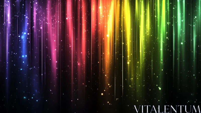 Vertical multicolor light streaks on dark abstract background.