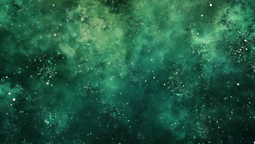 Emerald nebula field rendered with layered particulate glow structures
