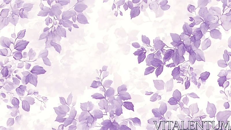 Lavender toned leaf branches forming soft floral border design.