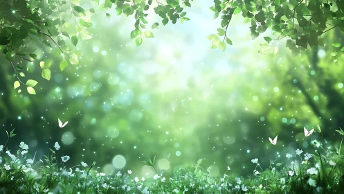 Natural Garden Scene With Ethereal Light Effects.