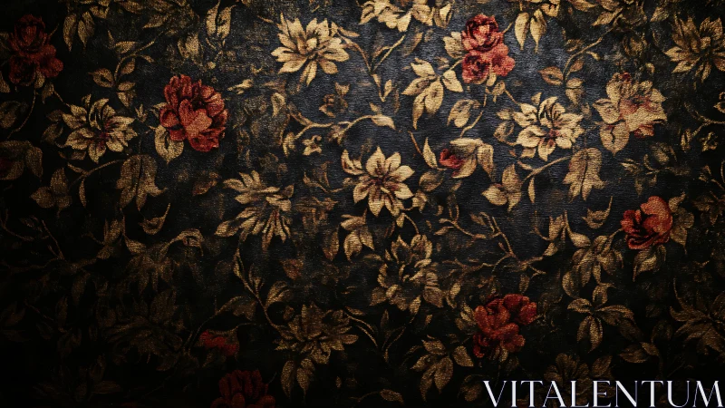 Ornate floral tapestry pattern on dark jacquard ground.