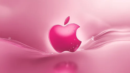 Luminous Pink Apple Logo Amid Flowing Liquid Waves.