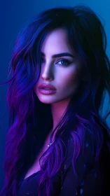 Neon siren in electric violet twilight portrait glow.