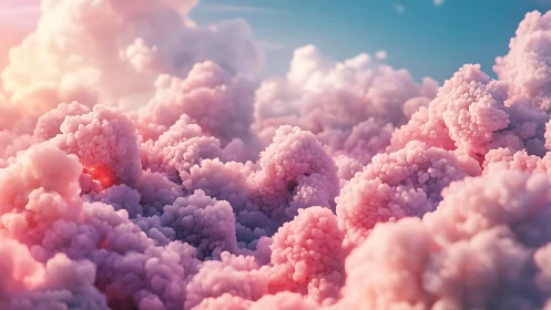 Cotton candy fractal clouds glow under soft pastel sky.