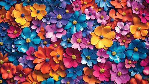 Dense Chromatic Floral Tessellation with Procedurally Generated Daisy-Form Elements