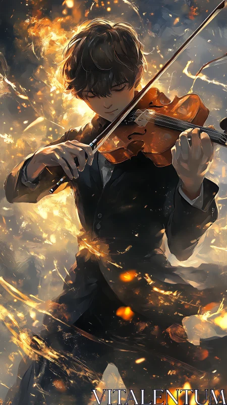 Violinist Ignites Starlit Sparks In A Storm Of Music.