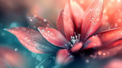 Coral Flower with Dewdrops in Soft Bokeh Light