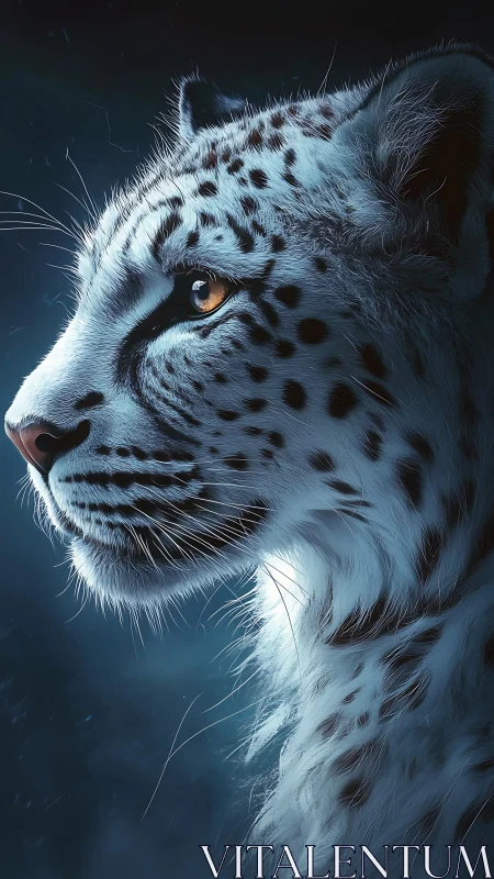 Snow Leopard's Piercing Gaze Against Twilight.