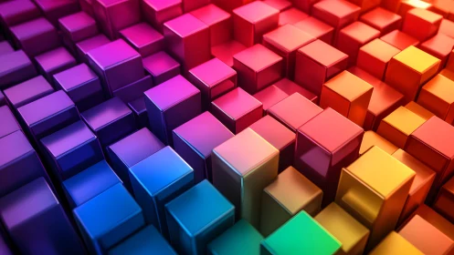 Isometric 3D extruded cubes in full-spectrum chromatic gradient