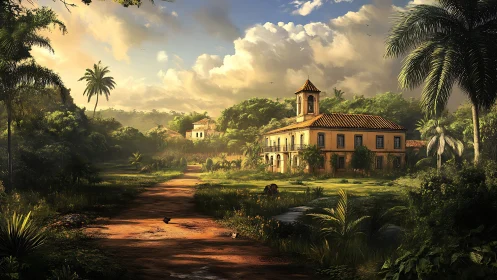 Colonial Hacienda in Tropical Landscape.