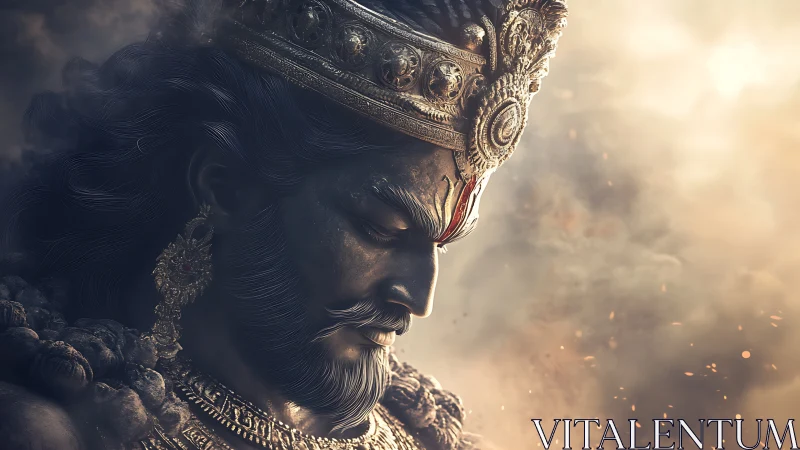 Warrior king profile rendered in dramatic golden backlight