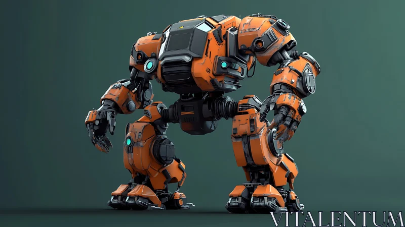Orange heavy-duty bipedal mech with articulated plating.