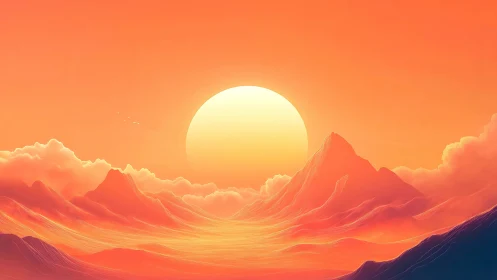 Solar tide rolls through neon mountains at molten sunrise
