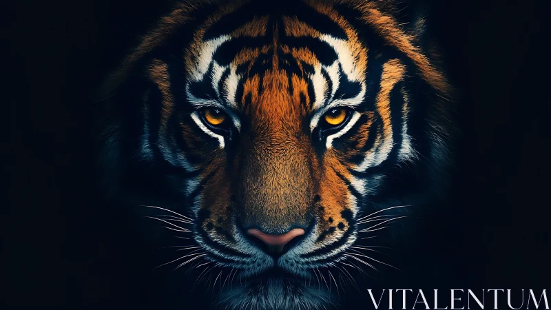 Tiger eyes glow in dramatic shadowed portrait artwork.