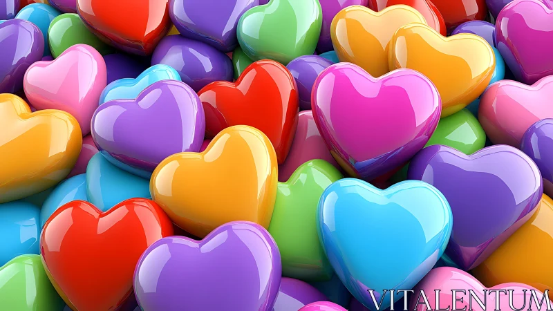 Vibrant 3D Glossy Hearts Cascade in Multicolored Array