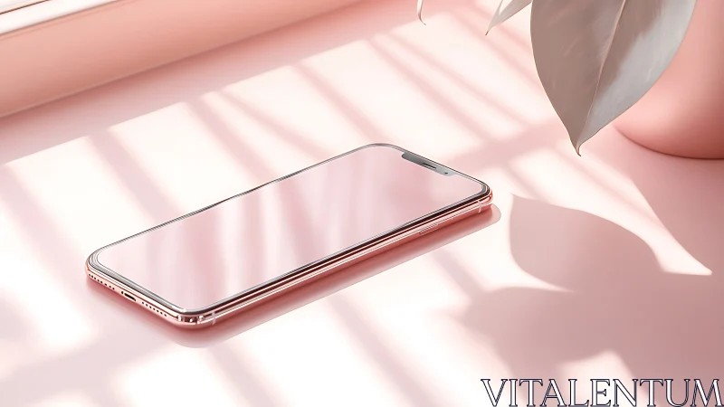 Modern Smartphone on Pink Surface with Window Light.