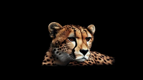 Cheetah lounges in velvet darkness, thoughts sharpened by light
