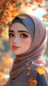 Autumn-kissed hijabi portrait in soft golden dreamlight.