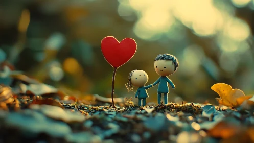 Two Children Hold a Red Heart Together in Nature's Embrace