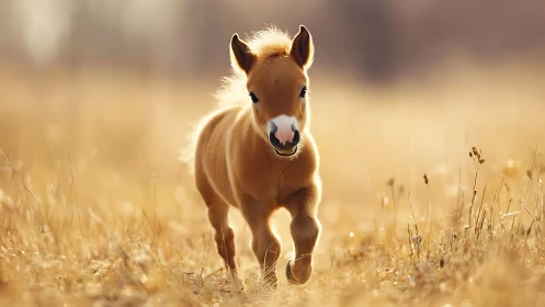 Photorealistic foal portrait in sunlit prairie depth of field.
