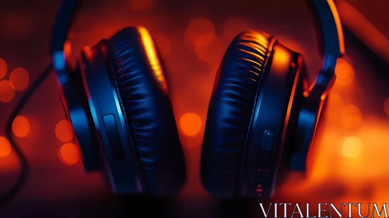 Midnight headphones drink in molten citylight bokeh glow