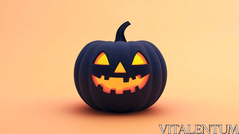 Black jack o lantern pumpkin on plain orange studio background.