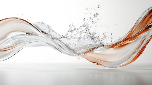 High-speed fluid dynamics wave with mixed transparent liquid ribbons