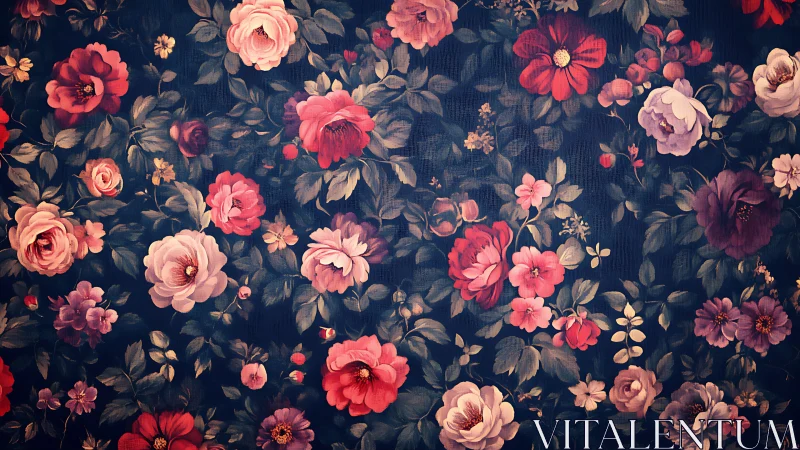 Vintage Floral Pattern on Navy Background.