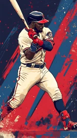 Bold swing in motion on a vibrant baseball canvas.