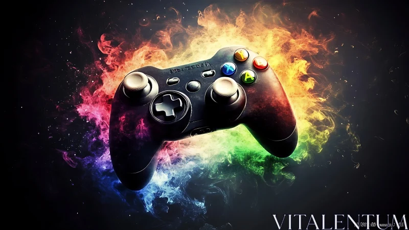 Gaming Controller Ablaze Colorful Energy Flames Ignite.