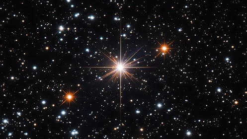 Bright orange star dominates dense stellar field in space