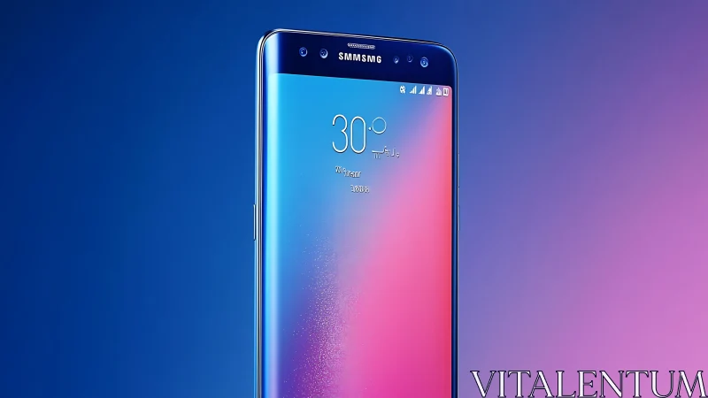 Samsung Galaxy smartphone with gradient display and status indicators.