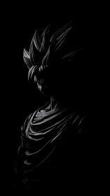 Shadow-chiseled warrior silhouette in luminous quiet storm.