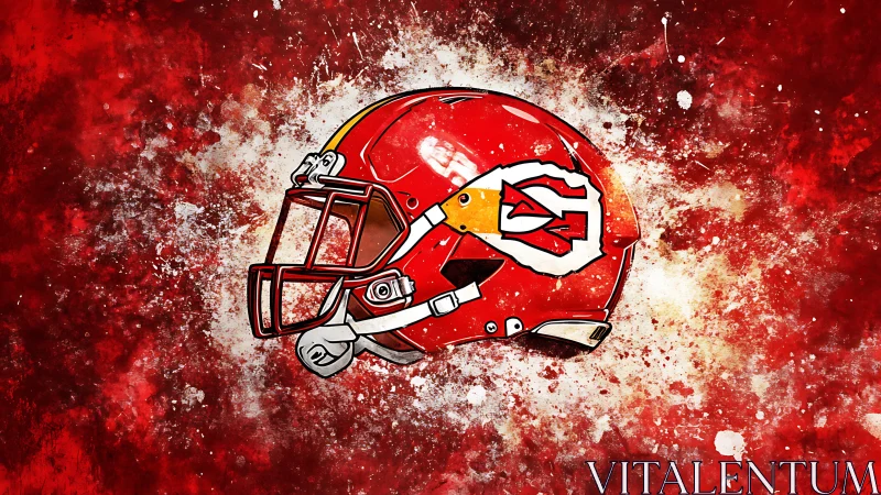 Vector-styled red football helmet on splattered abstract field