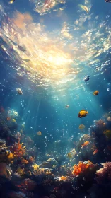 Sunlit coral kingdom where gentle fish wander slowly.