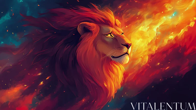 Lion of fire and starlight drifting through dusk skies.