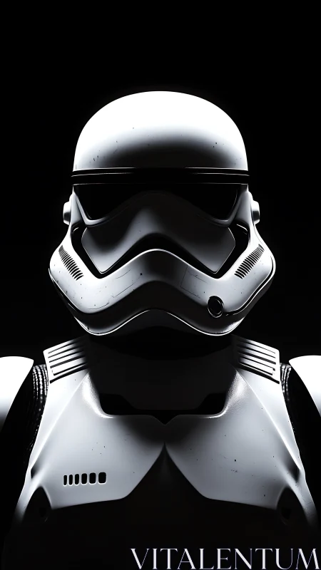 High-contrast frontal portrait of futuristic armored trooper