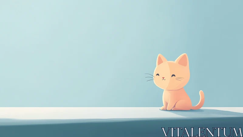 Orange cat sitting alone on white surface with blue background