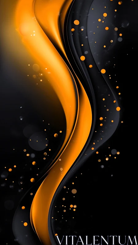 Luminous orange ribbons curve through glossy black void